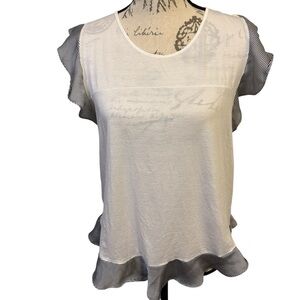 J. Crew Womens White Ruffled Cap Short Sleeve Blouse Size XL